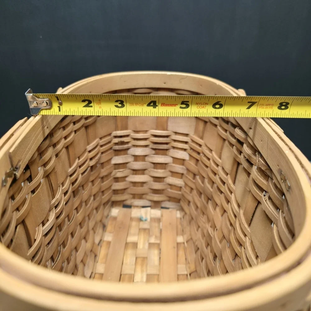 Vintage Double Handled Light Brown Wooden Basket 13x6x9 Rustic Home Decor